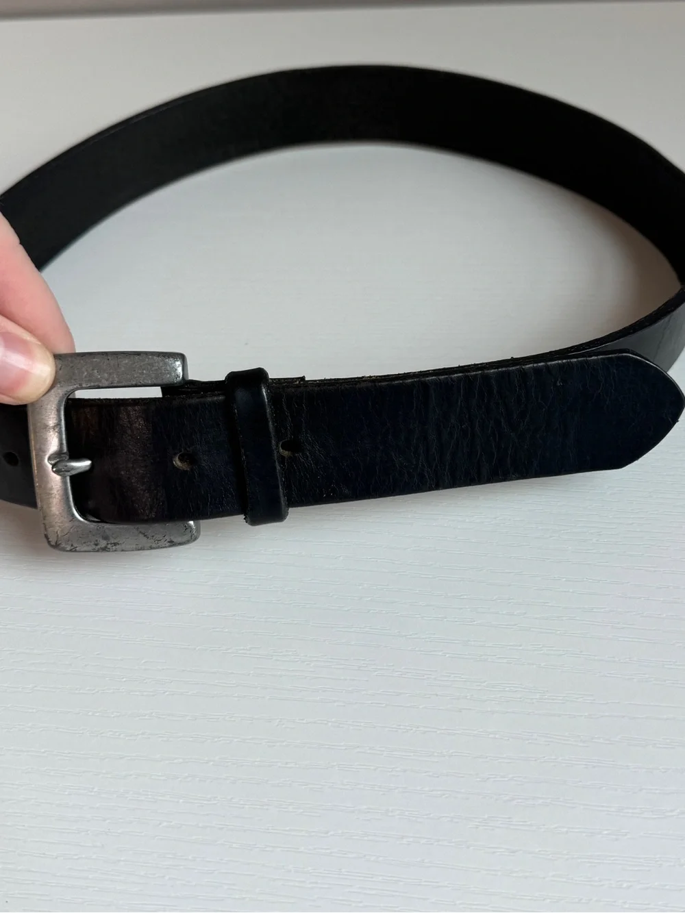 Vintage 80s GAP Thick Genuine Leather Black Large Silver Brass Buckle USA M